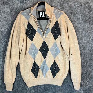 FootJoy Beige and Gray Argyle Crewneck Sweater